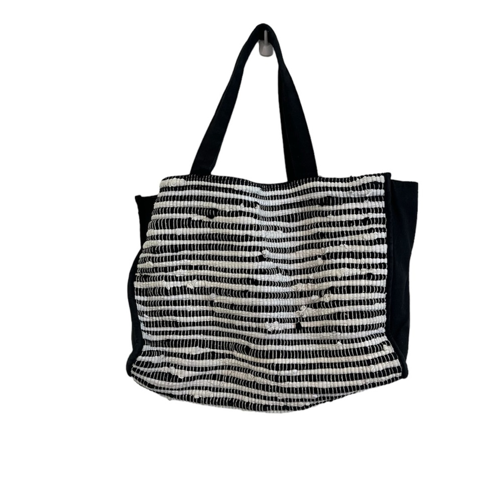 America & Beyond Black White Striped Extra Large Tote Bag